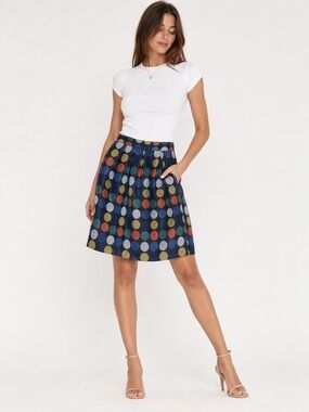 Hutch Anthropologie Polka Dot Jacquard Skirt A-Line Pleated Multicolor Size 4P